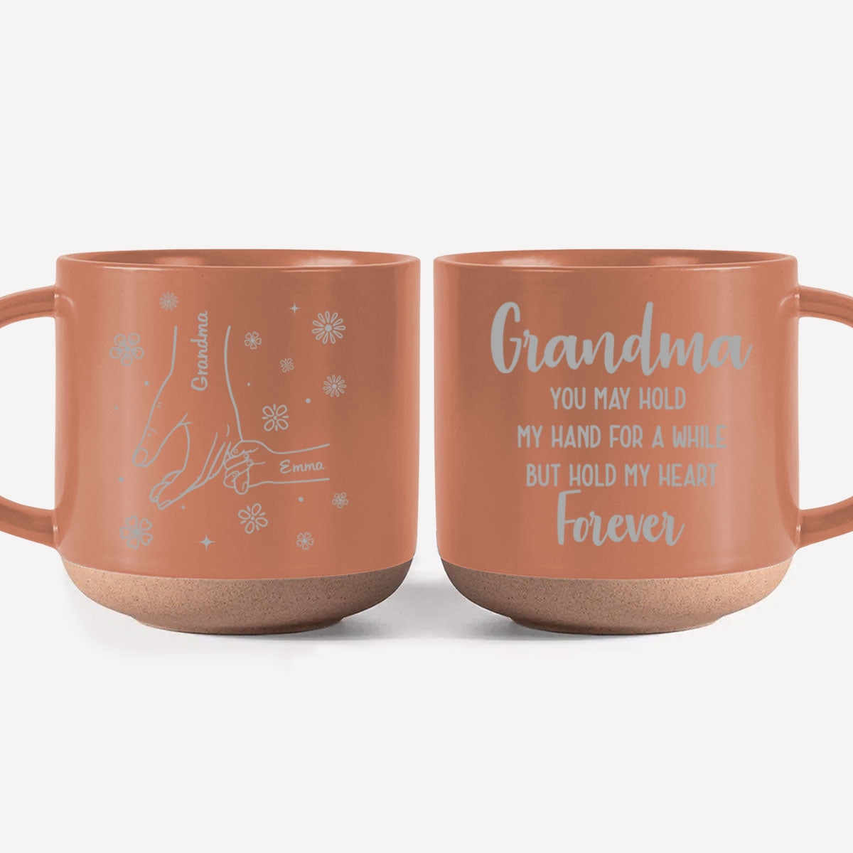Custom Christmas & Birthday Gift For Grandma • Grandma, You Hold Our Hands And Our Hearts Forever - Personalized Engraved Pottery Mug