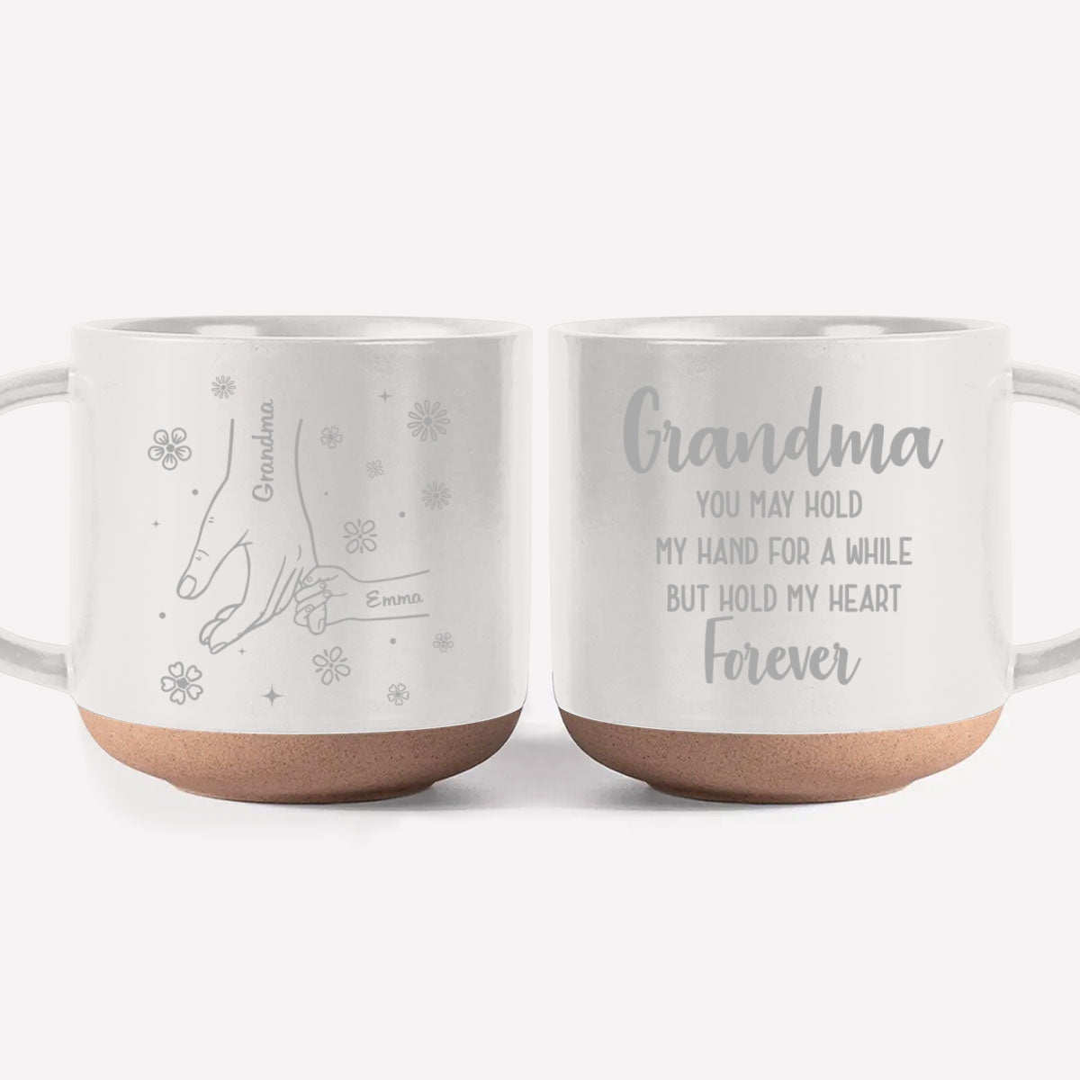 Custom Christmas & Birthday Gift For Grandma • Grandma, You Hold Our Hands And Our Hearts Forever - Personalized Engraved Pottery Mug