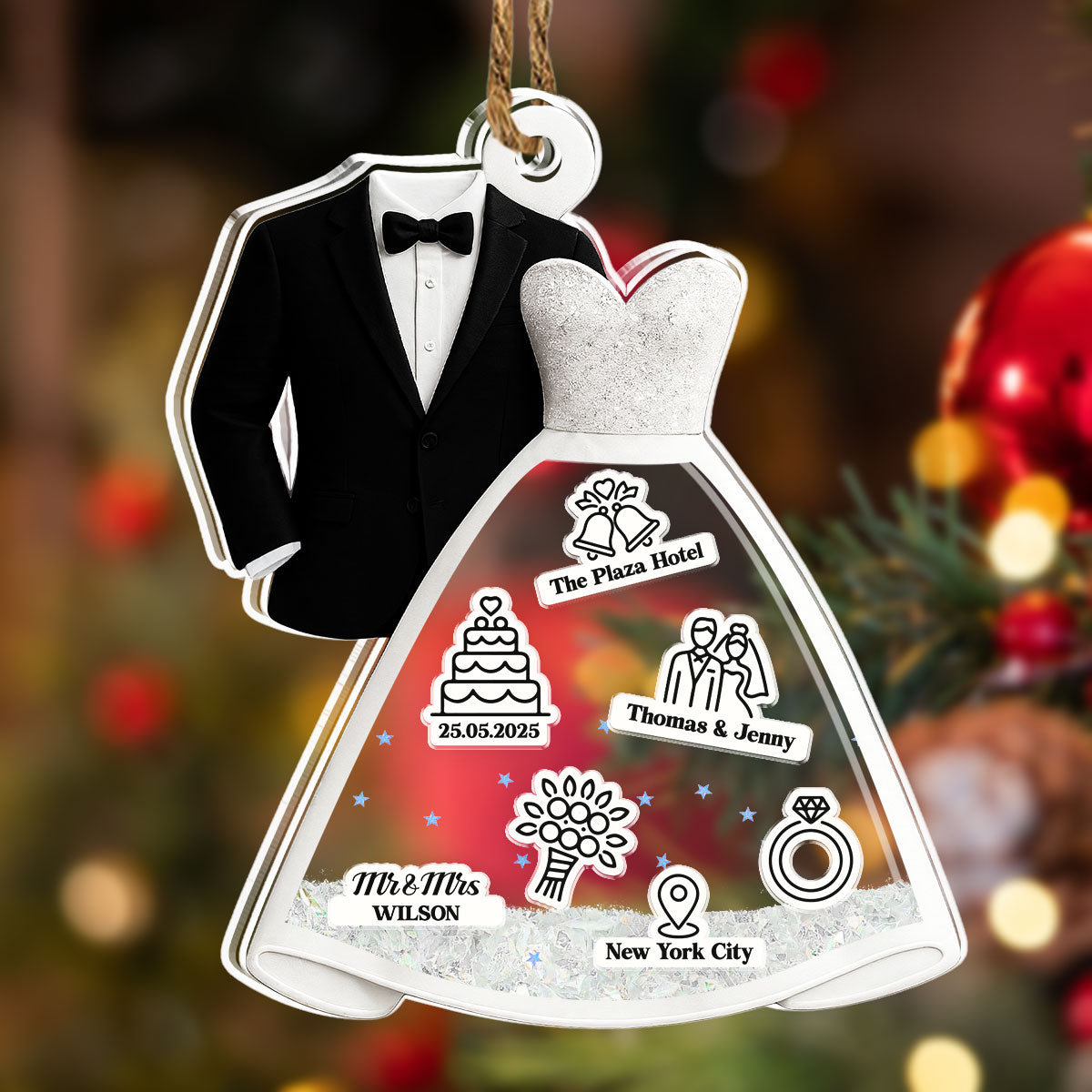 Custom Couple Christmas Ornament, Anniversary Gift •  One Day To Day One - Personalized Acrylic Shaker Ornament