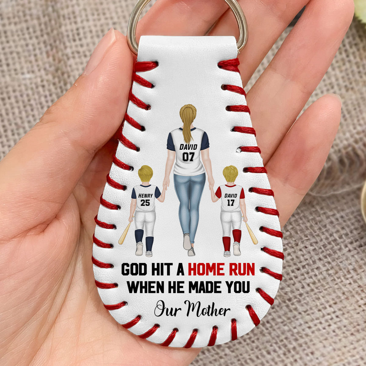 My Favorite Baseball Player Calls Me Mom - Personalized Leather Baseball Keychain