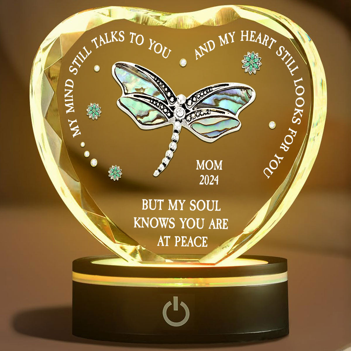 Dragonfly My Mind My Heart My Soul - Personalized Crystal Led Light