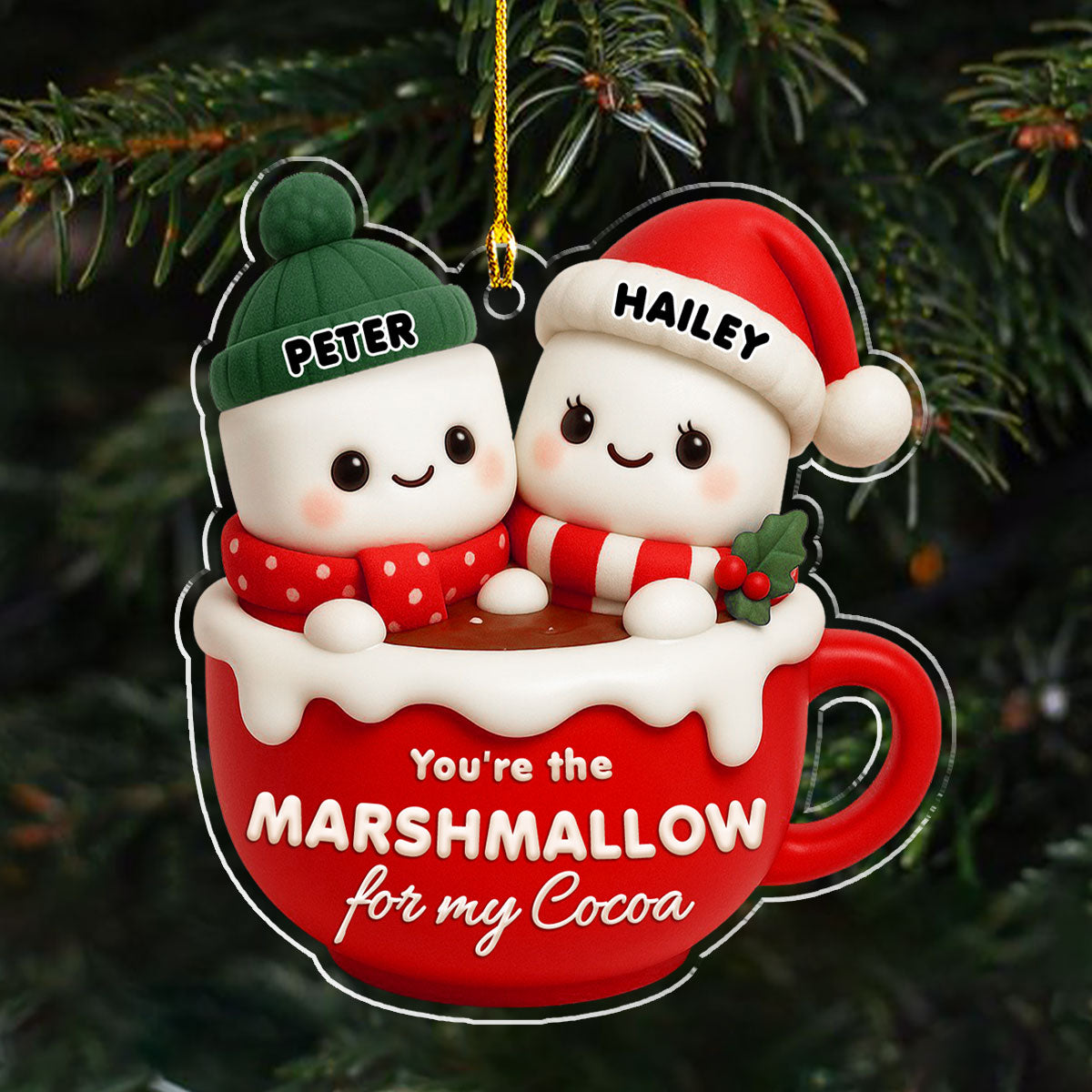 Custom Couple Christmas Ornament, Anniversary Gift •  You Are The Marshmallo - Personalized 3D Effect Acrylic Ornament