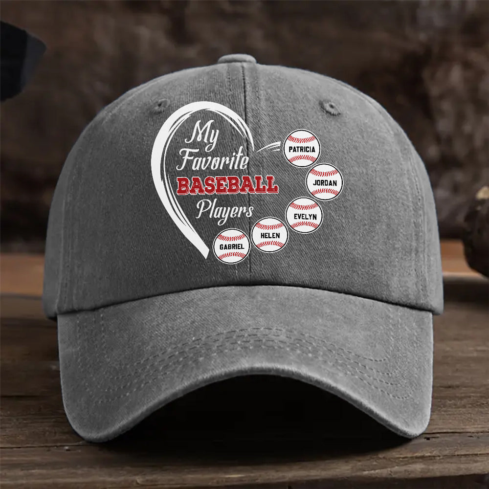 Custom Christmas Headwear Birthday Gifts for Parents • Favorite Players On My Cap - Personalized Vintage Washed Denim Cap
