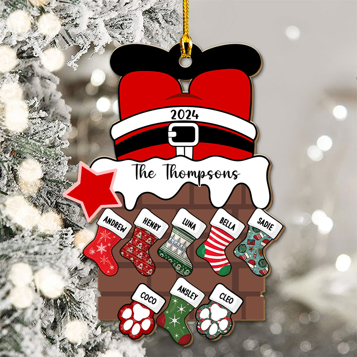 Custom Family Ornament, Christmas Gift for Family Members •  Santa Brings Gift To Us - Personalized Wood Ornament