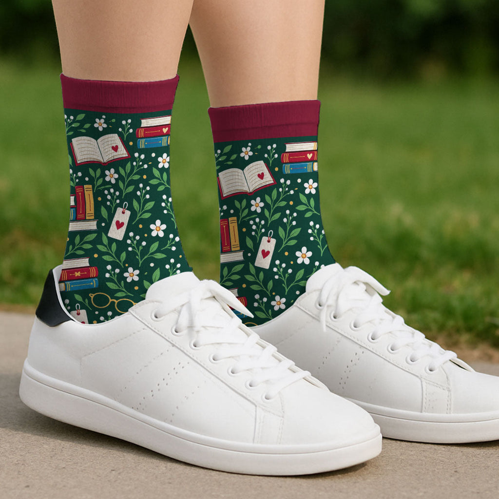 Custom Christmas Birthday Gift For Book Lovers, Bookworms, Readers • Life Is Better With Books - Personalized Crew Socks