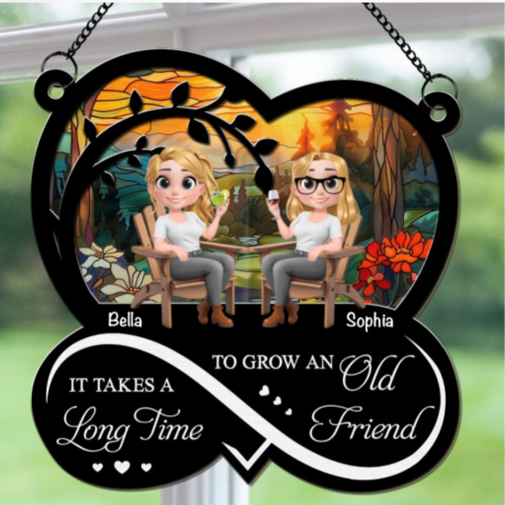 Custom Best Friend Hanging Decor, Friendship Birthday Gifts • Grow An Old Friend - Personalized Suncatcher