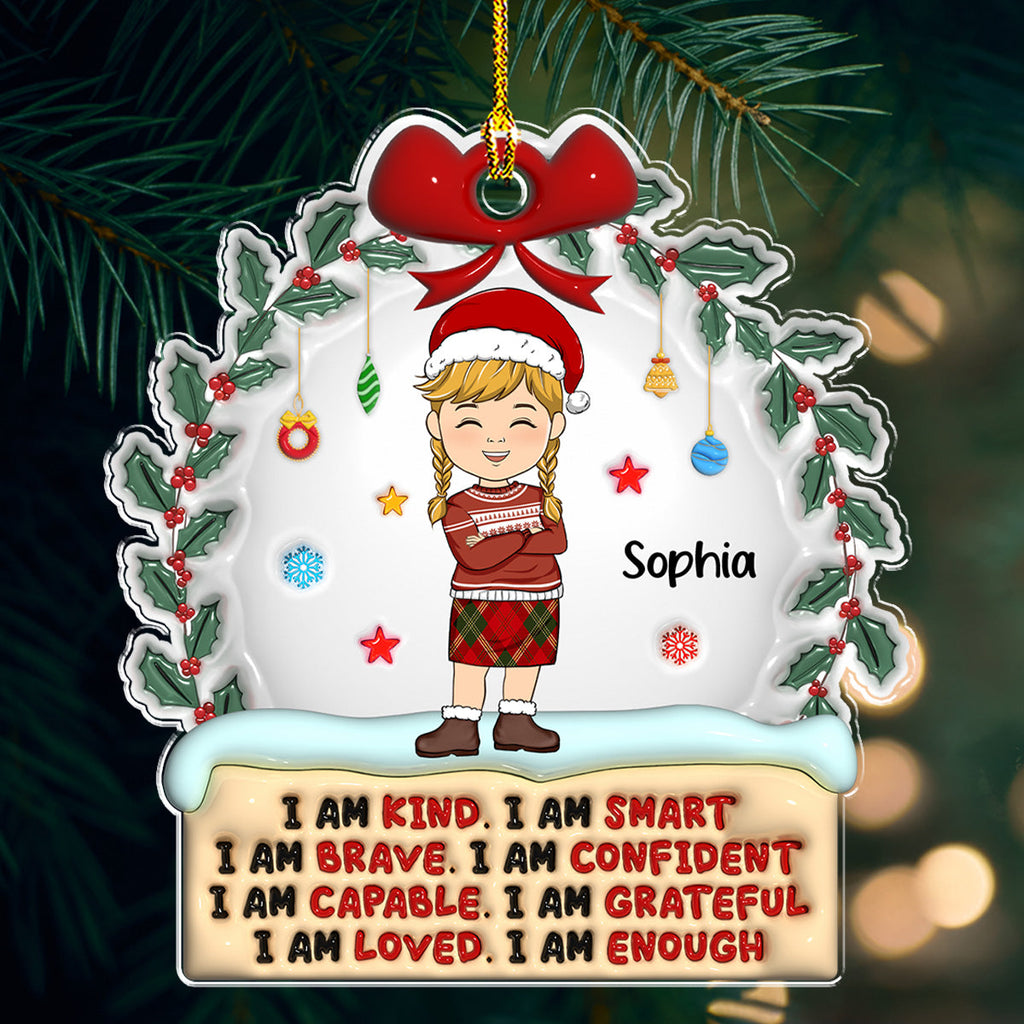 Custom Keepsake Christmas Ornament •  Kind Smart Loved Christmas - Personalized 3D Inflated Effect Acrylic Ornament