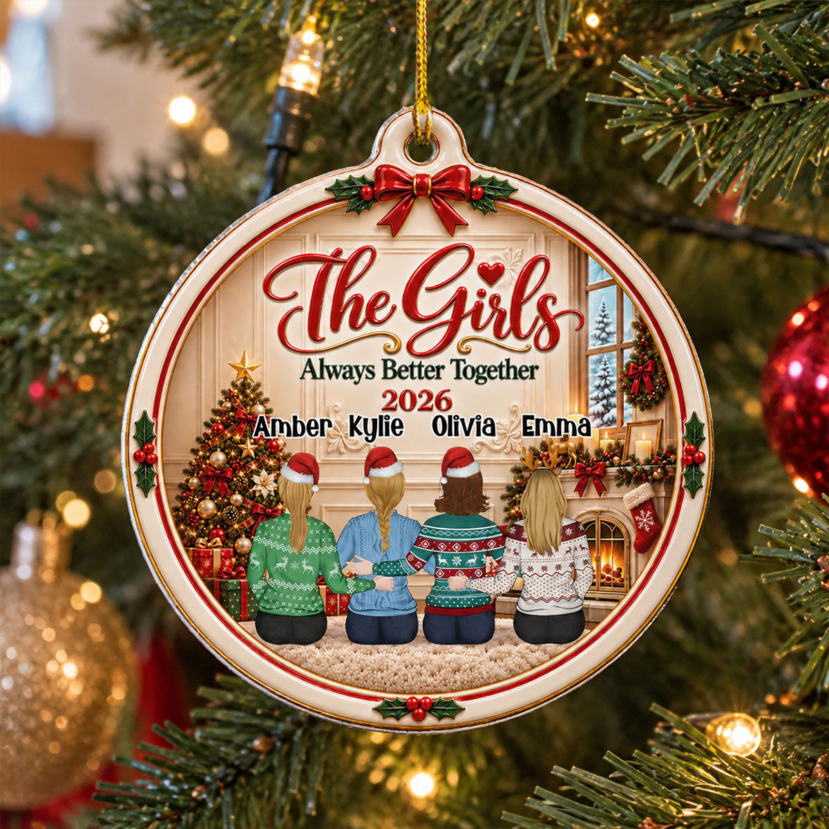 Custom Sister Christmas Ornament •  Gathered in Plaid - Personalized Acrylic Ornament