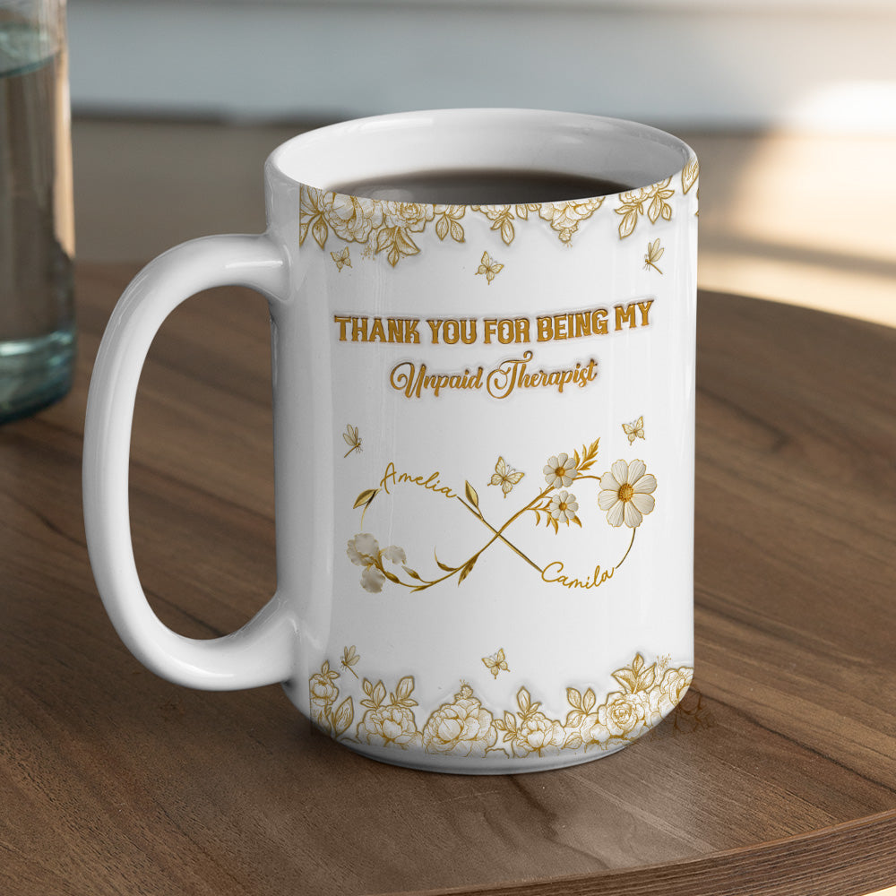 Custom Best Friend, Christmas & Birthday Friendship Keepsake Gift • Gold Flower Bestie - Personalized 3D Inflated Effect Coffee Mug