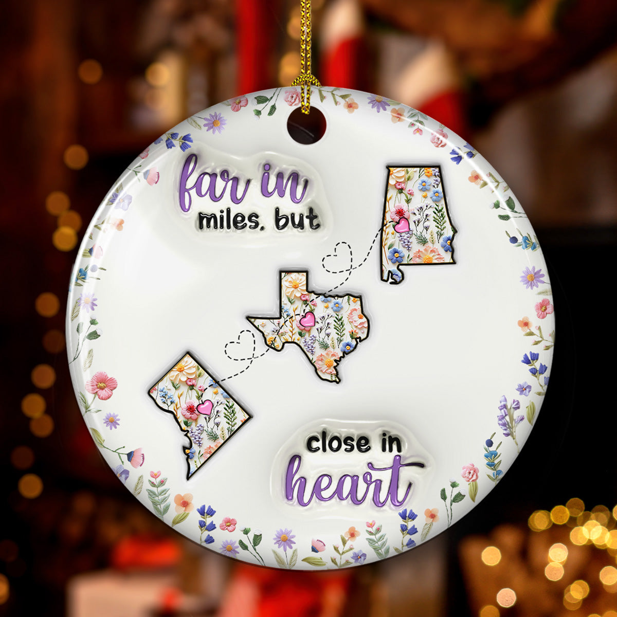Custom Family Christmas Ornament for Long Distance Families •  Love Knows No Distance Boundaries - Personalized 3D Inflated Effect Ceramic Ornament