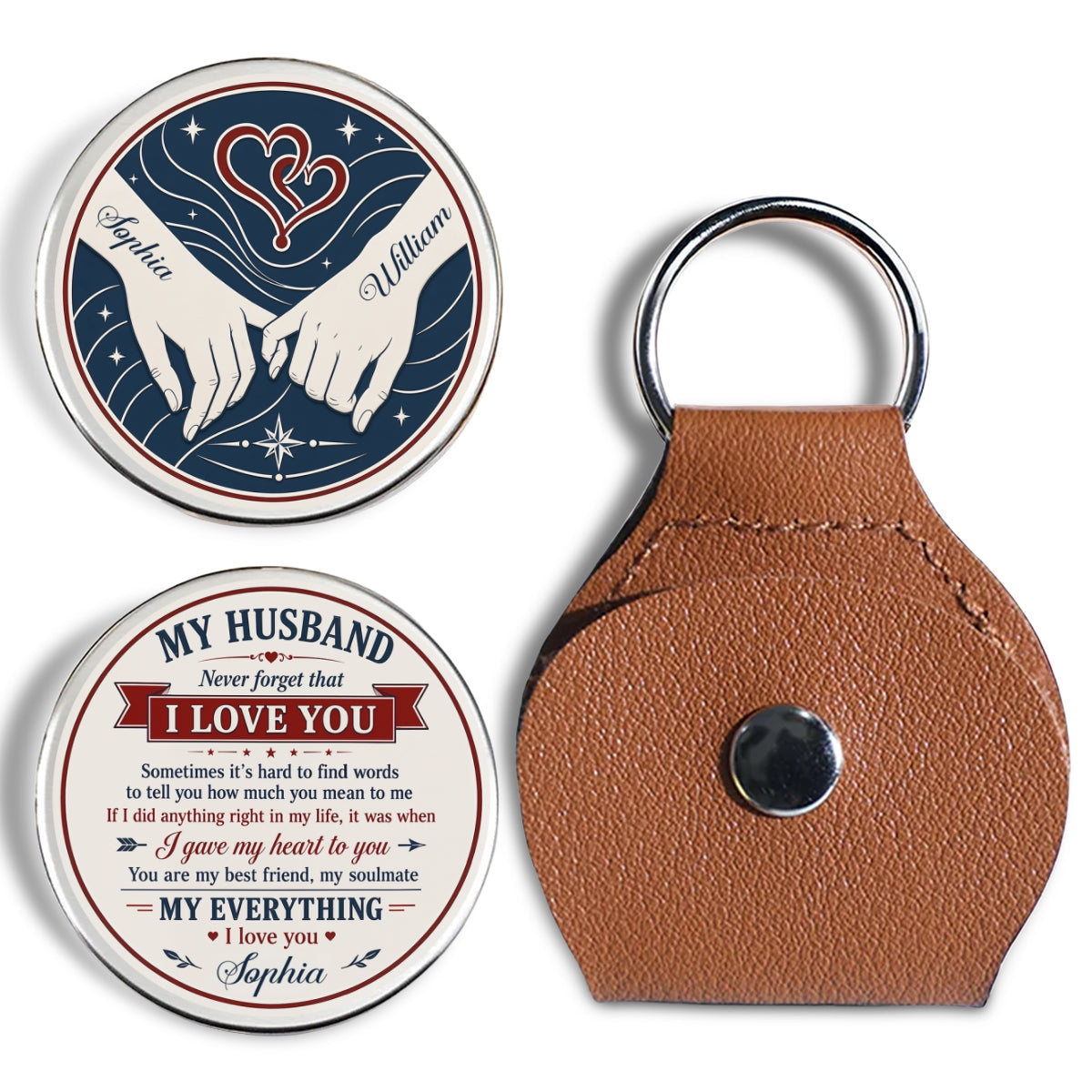 Custom Coin Keychain for Husband, Couple Anniversary Valentine's Day Gifts • How Deep My Love - Personalized Pocket Hug