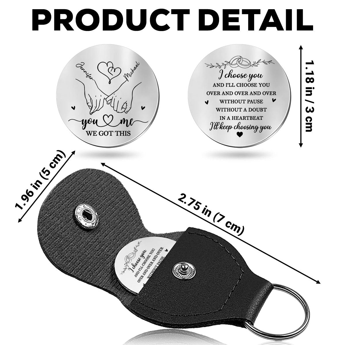 Custom Coin Keychain for Husband, Couple Anniversary Valentine's Day Gifts • Choose You Over And Over - Personalized Pocket Hug