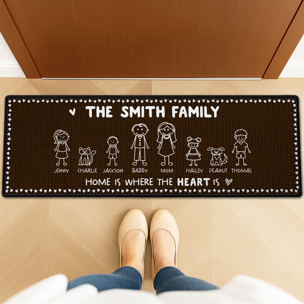 Custom Family Name Rug, Housewarming Birthday Gift For Family Members • Home Is Where The Heart Is - Personalized Runner Rug