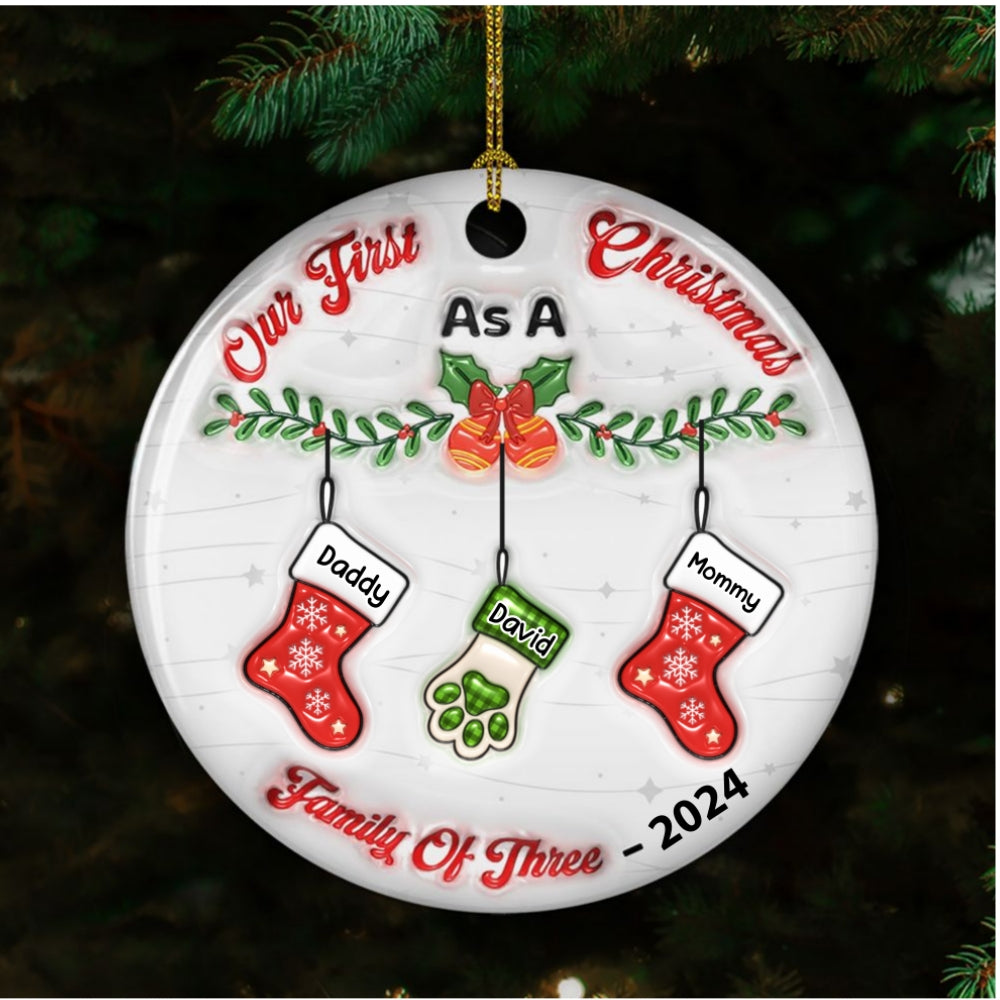 Custom Family First Christmas Ornament •  Our First Christmas As A Family - Personalized 3D Inflated Effect Ceramic Ornament