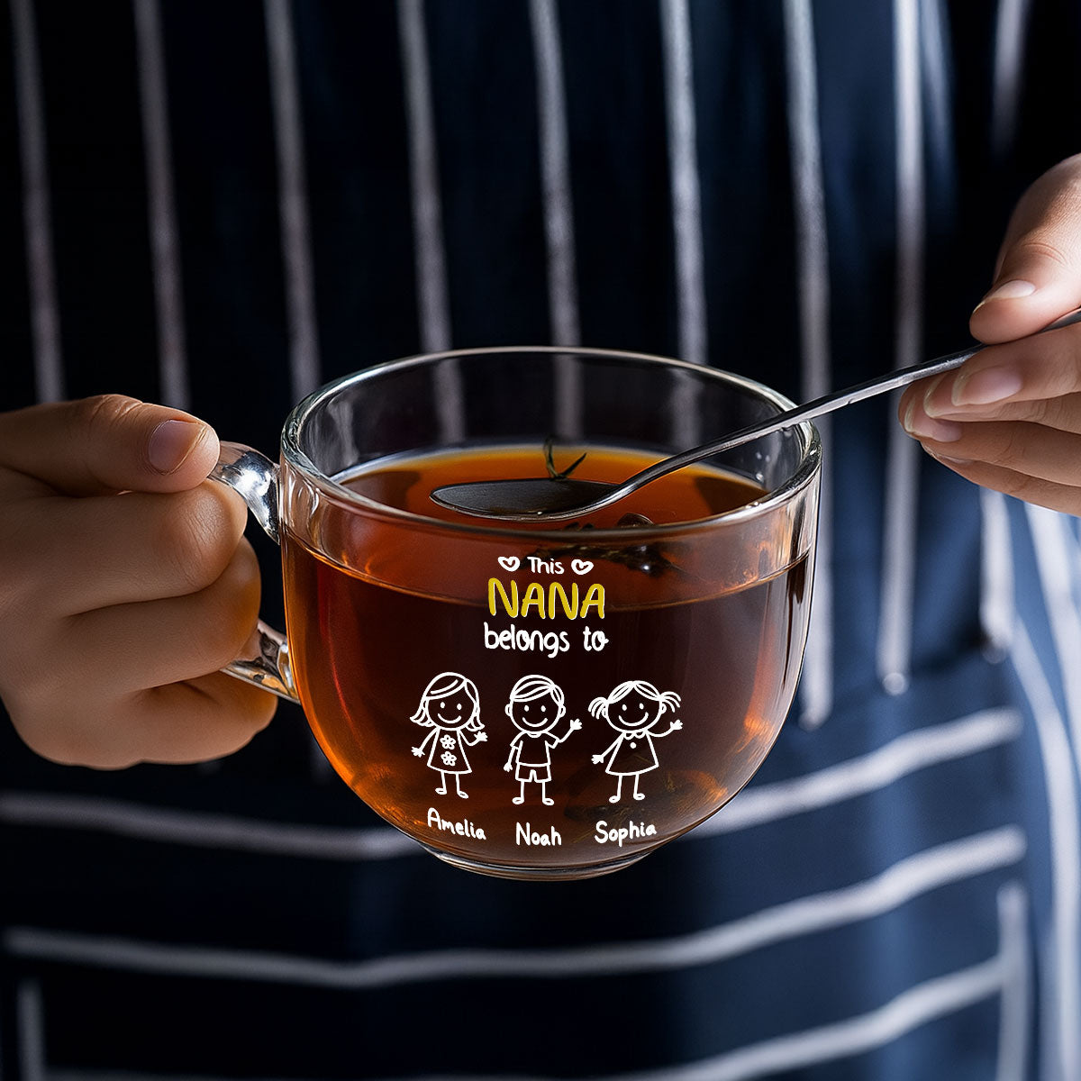 This Nana Belongs To Us - Personalized Glass Tea Cup