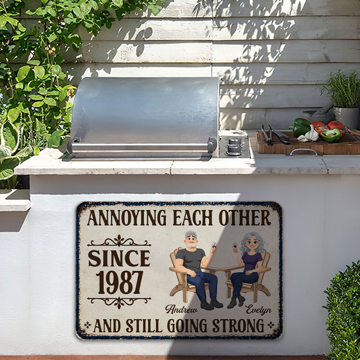 Custom Couple Anniversary Wall Decor Keepsake Gift • Couple Relaxing - Personalized Metal Sign