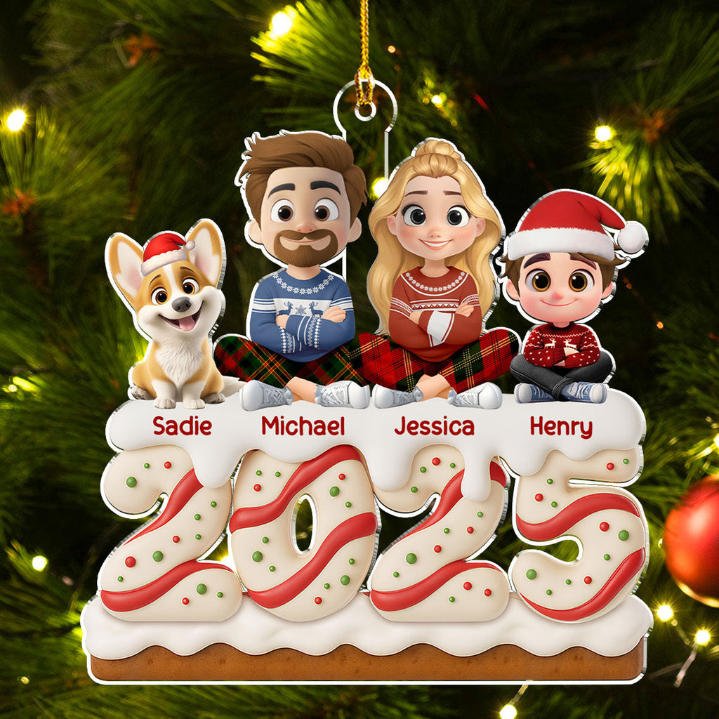 Custom Family Ornament, Christmas Gift for Family Members •  Family Christmas Tree Cake Version 2 - Personalized Acrylic Ornament
