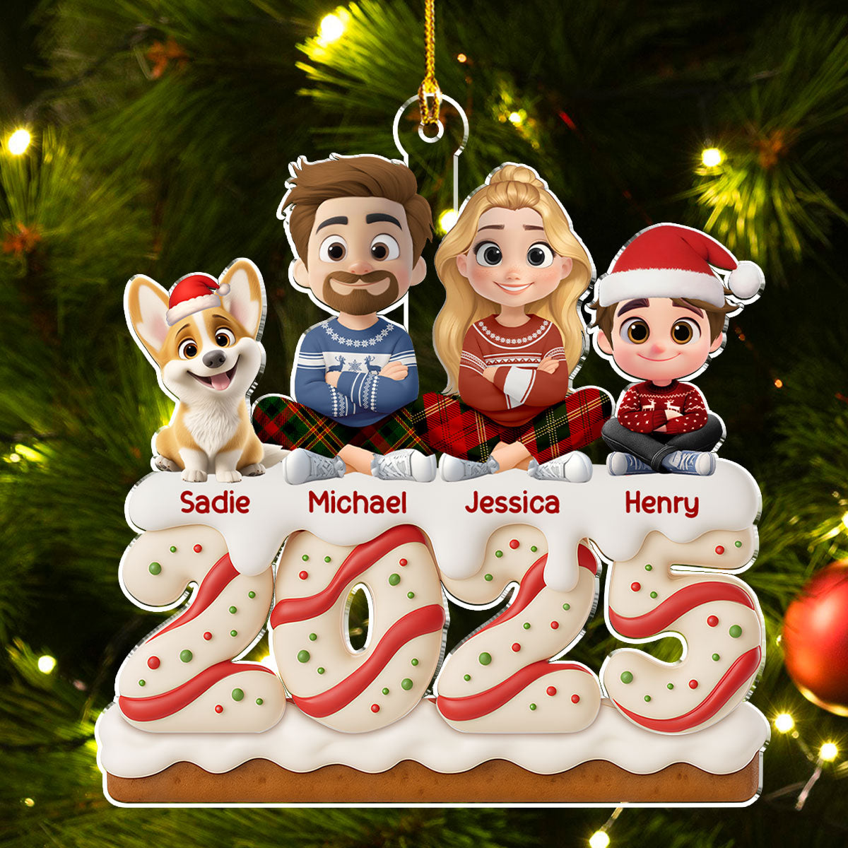 Custom Family Ornament, Christmas Gift for Family Members •  Family Christmas Tree Cake Version 2 - Personalized Acrylic Ornament