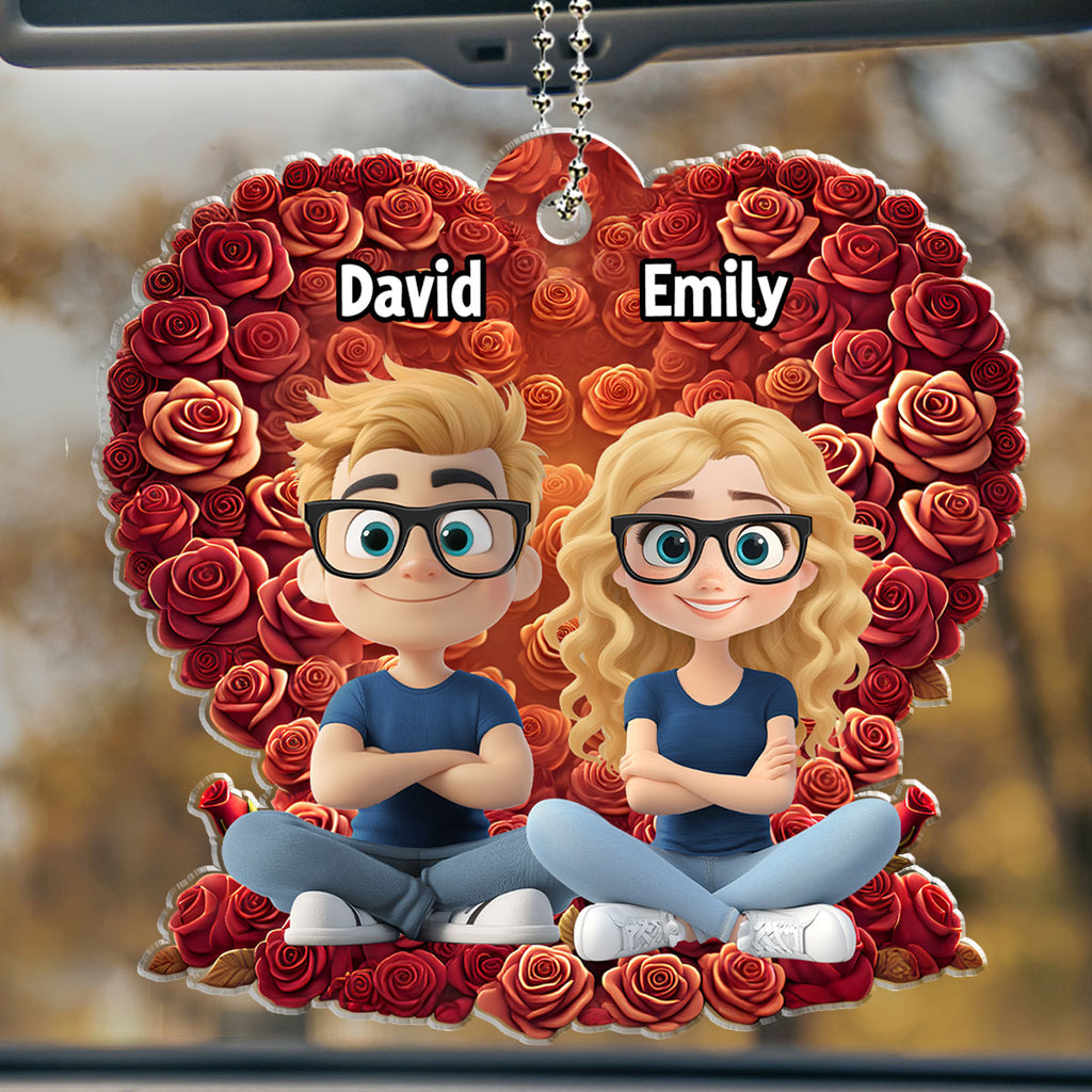 Loving Duo In Rose Heaven - Personalized Car Ornament