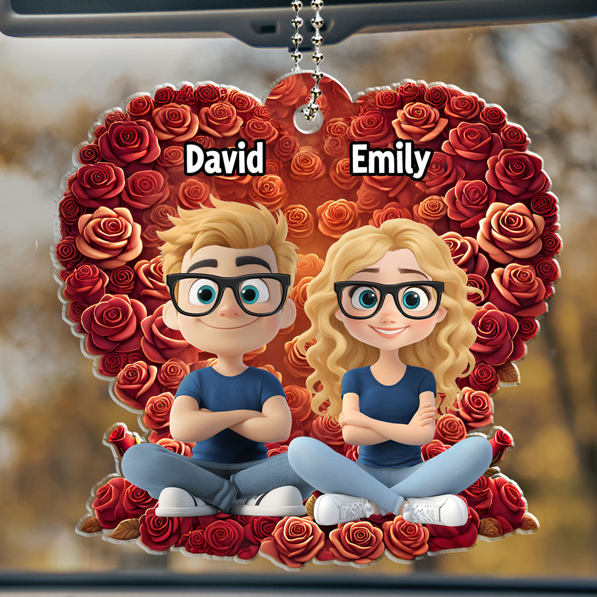 Loving Duo In Rose Heaven - Personalized Car Ornament