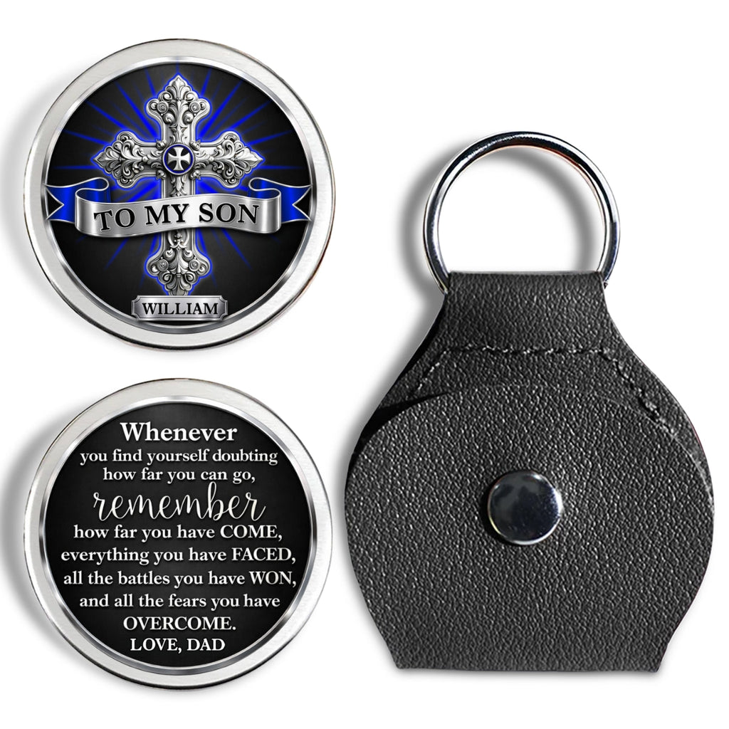 Custom Son Coin Keychain, Christian Gift, Faith Keepsake • The Strongest Man - Personalized 3D Effect Pocket Hug
