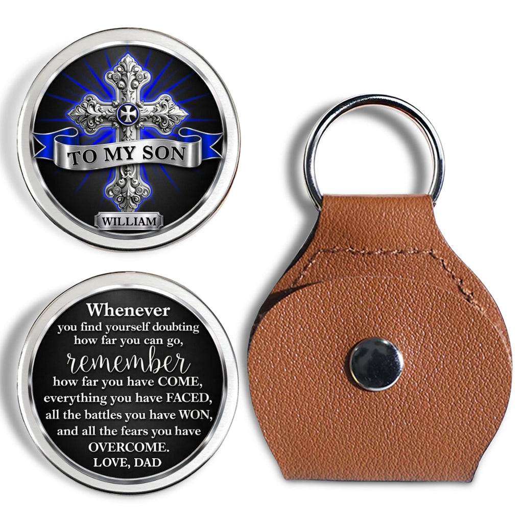 Custom Son Coin Keychain, Christian Gift, Faith Keepsake • The Strongest Man - Personalized 3D Effect Pocket Hug