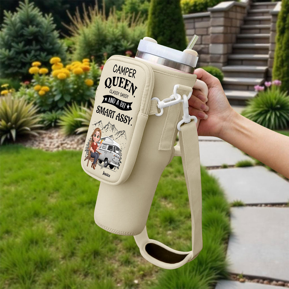 Truly A Queen Of Campers - Personalized Water Bottle Carrier Bag