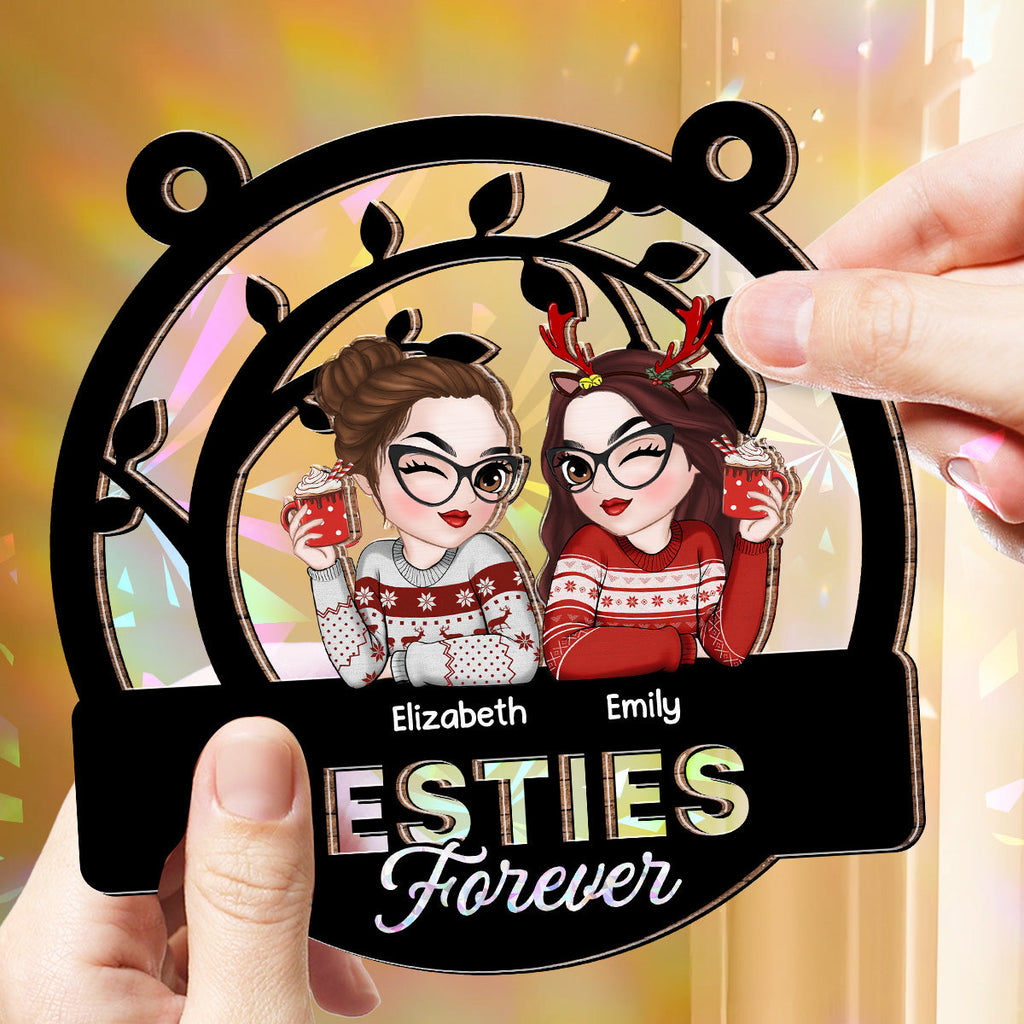 Custom Christmas Hanging Decor, for Best Friend, Friendship Gifts • Sisters Forever - Personalized Rainbow Suncatcher