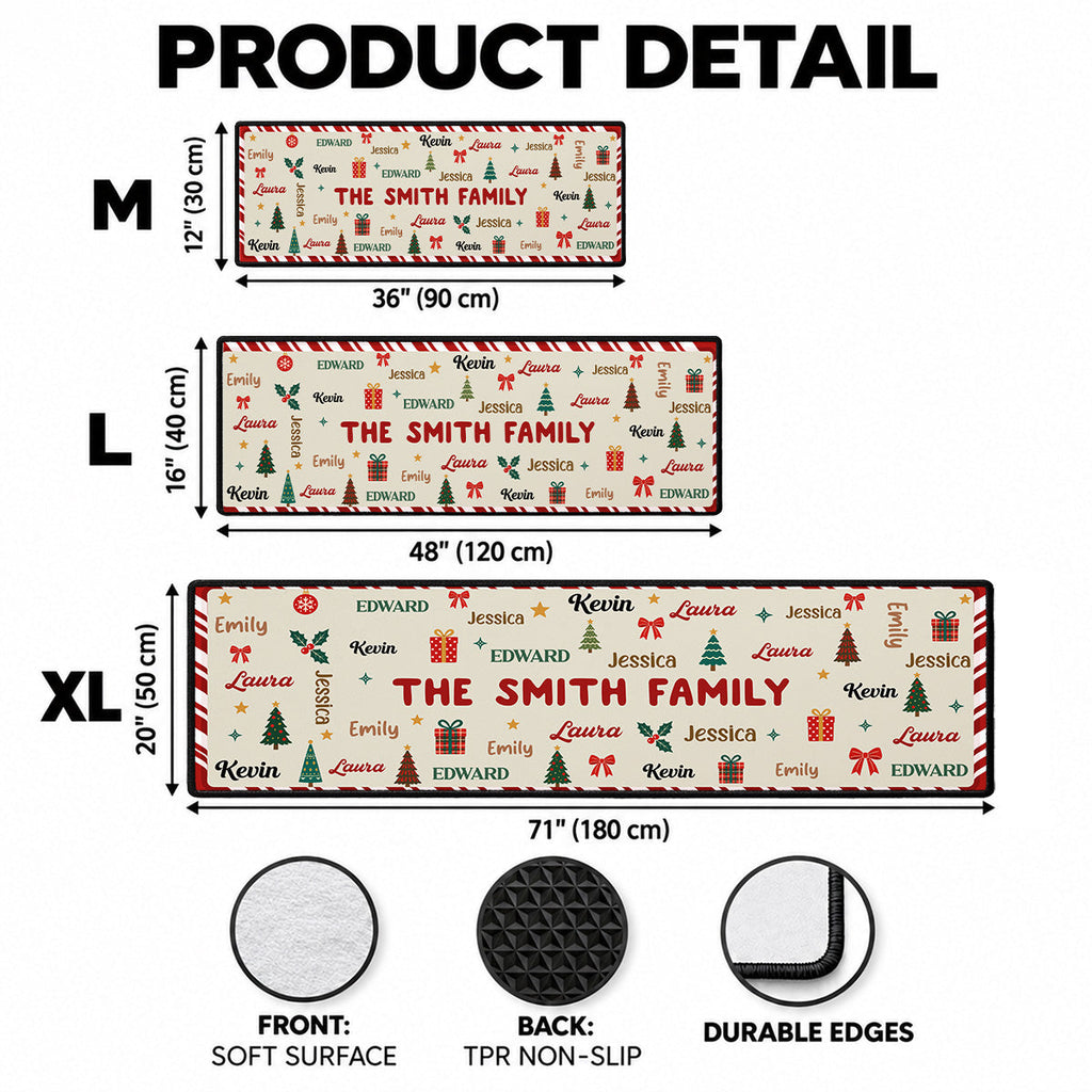 Custom Family Name Christmas Rug, Holiday Gift For Family Members • Family Name Christmas - Personalized Runner Rug