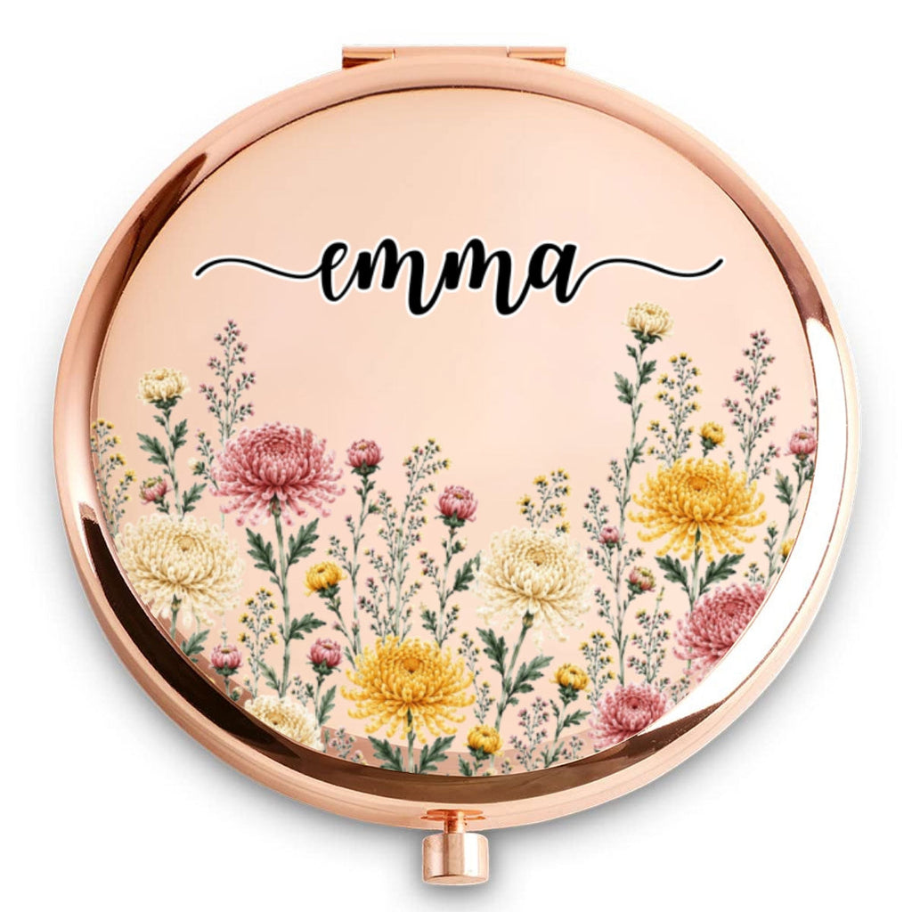 Name And Birthflower - Personalized Compact Mirror