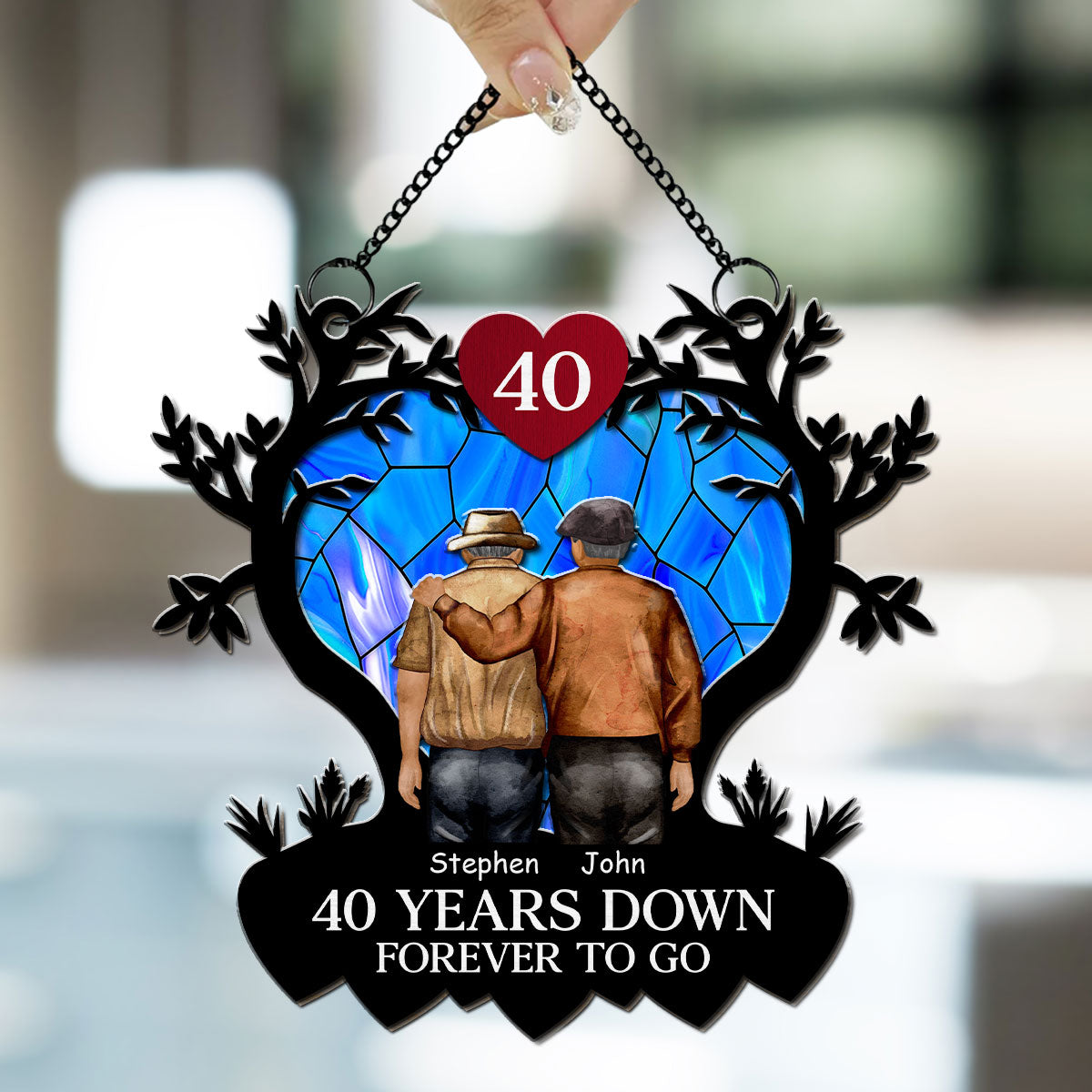 Custom Couple Hanging Decor, Anniversary Valentine's Day Gifts • Many Years Down Forever To Go - Personalized Suncatcher