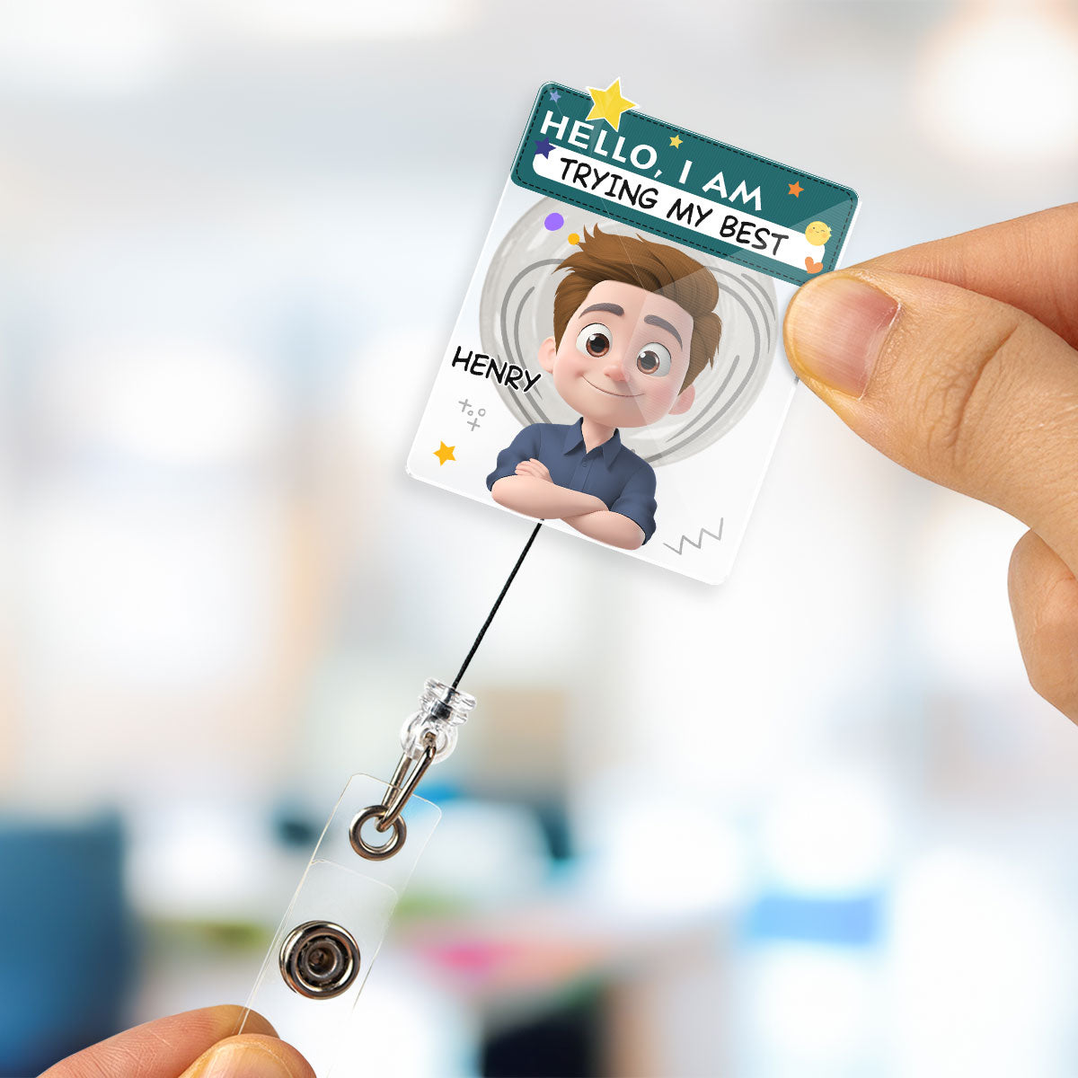 Custom ID Holder Gifts For Coworker, For Boss, Office Gift With Name • I Am Trying My Best Male - Personalized Acrylic Badge Reel