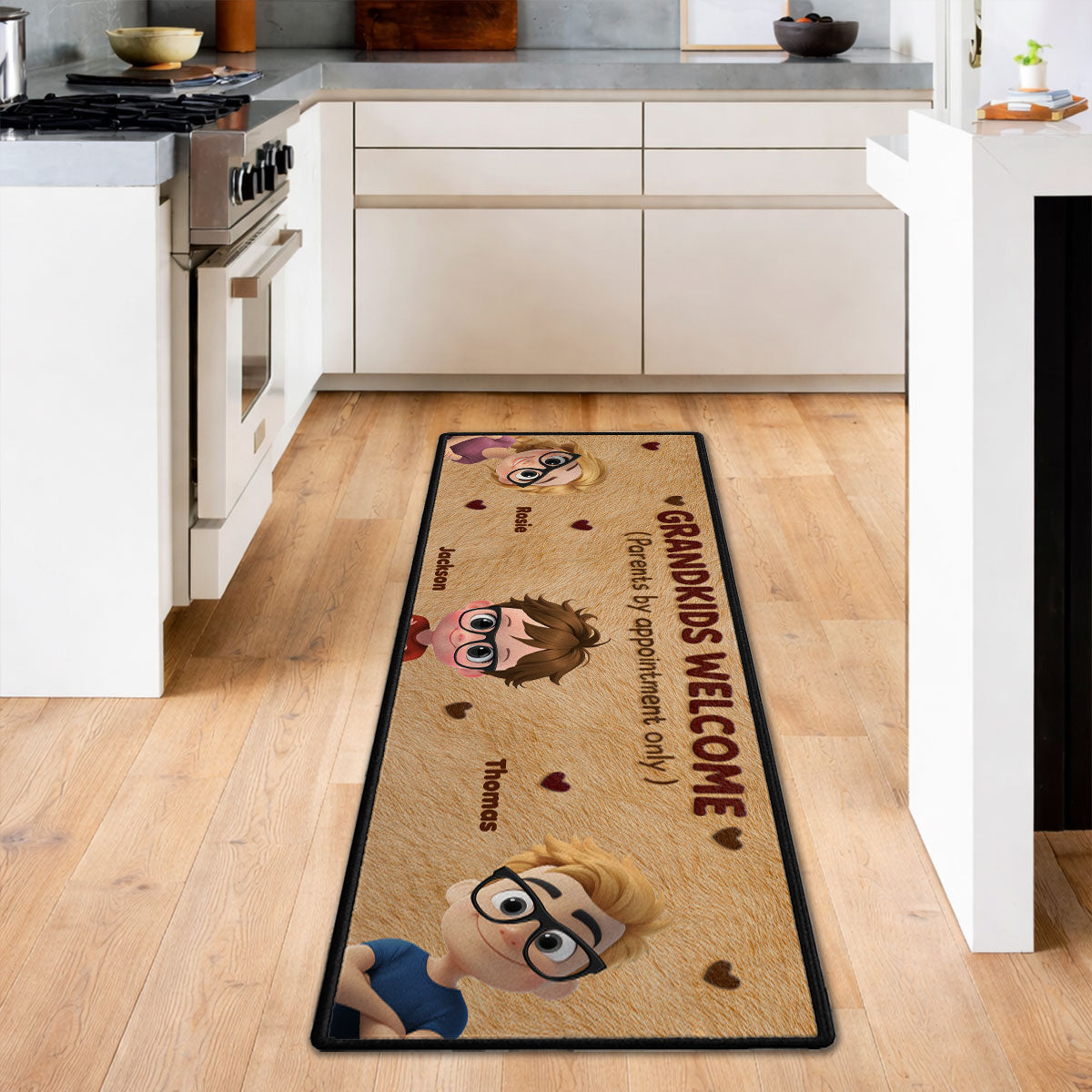 Custom Family Name Rug, Housewarming Birthday Gift For Family Members • Grandkids Welcome - Personalized Runner Rug