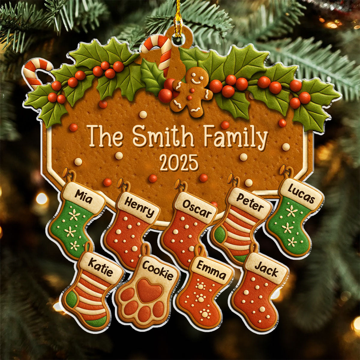 Custom Family Ornament, Christmas Gift for Family Members •  Family With Pet Cookies - Personalized Acrylic Ornament