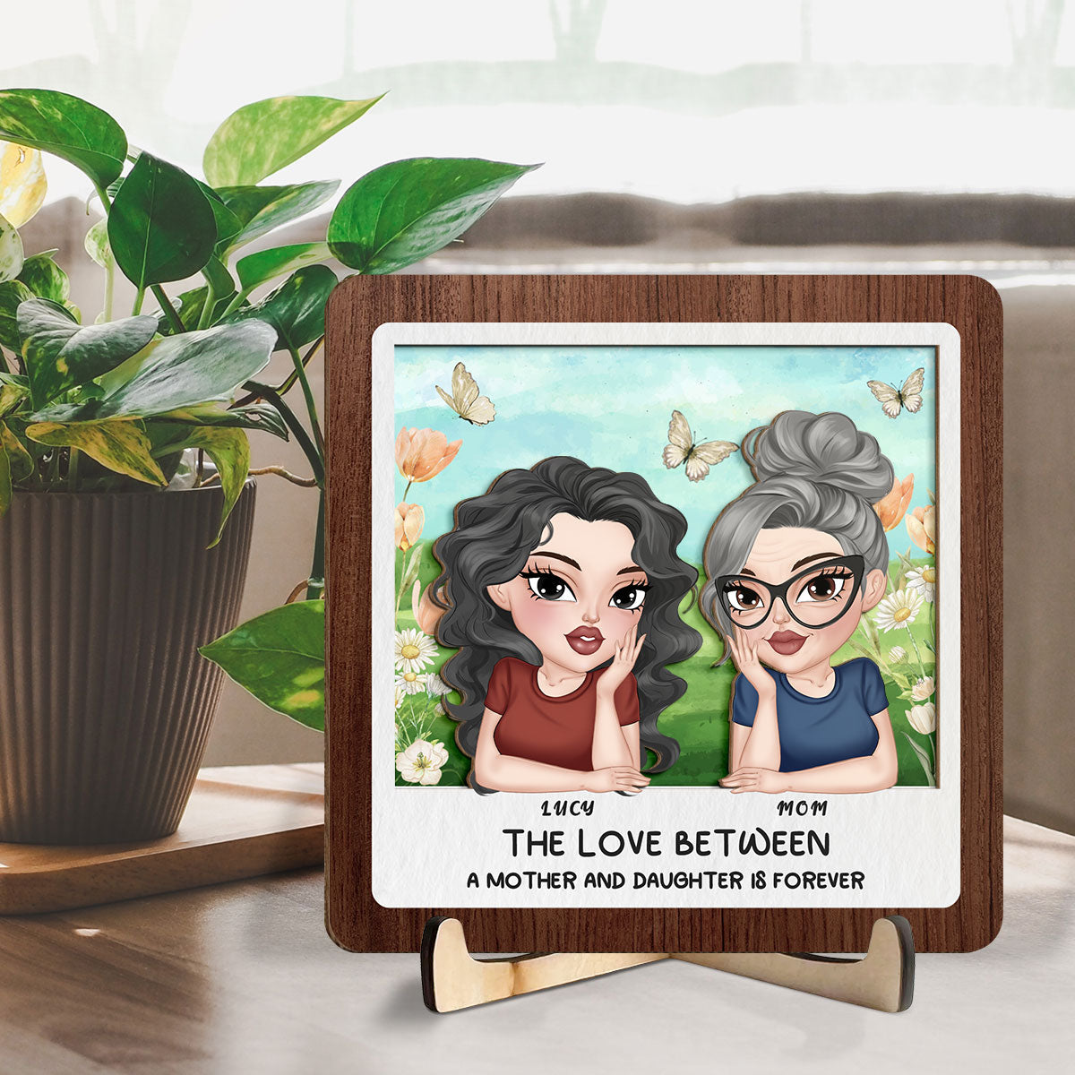 Custom Mother's Day Decor, Gift for Mom & Grandma • Mom And Daughter Happy Together - Personalized Wooden Plaque