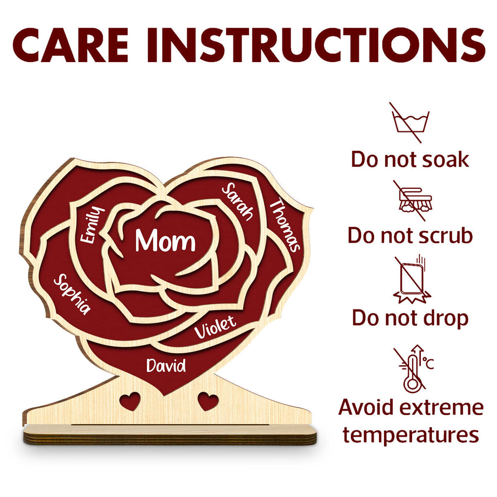 Custom Mother's Day Decor, Gift for Mom & Grandma • Family Flower - Personalized 2-Layer Wood Plaque With Flat Base