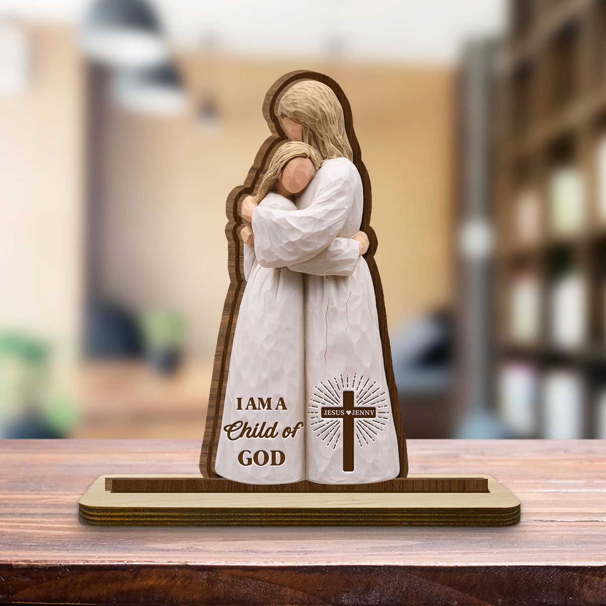 Custom Family Decor, Christmas Birthday Family Keepsake • Child Of God Embrace - Personalized 2-Layer Wood Plaque With Flat Base