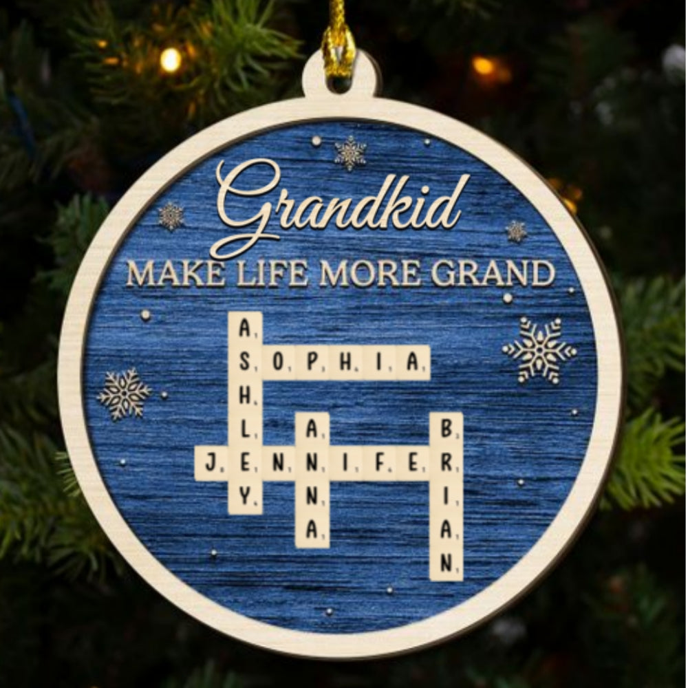 Custom Family Ornament, Christmas Gift for Family Members •  Grandkids Make Life More Grand - Personalized 2-Layered Wood Ornament