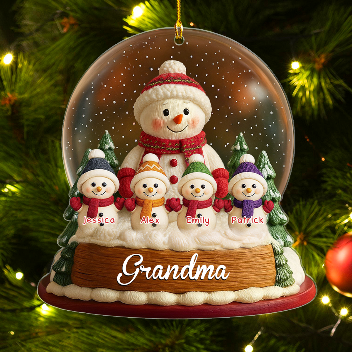 Custom Family Ornament, Christmas Gift for Family Members •  Snowman Grandkids - Personalized Acrylic Ornament