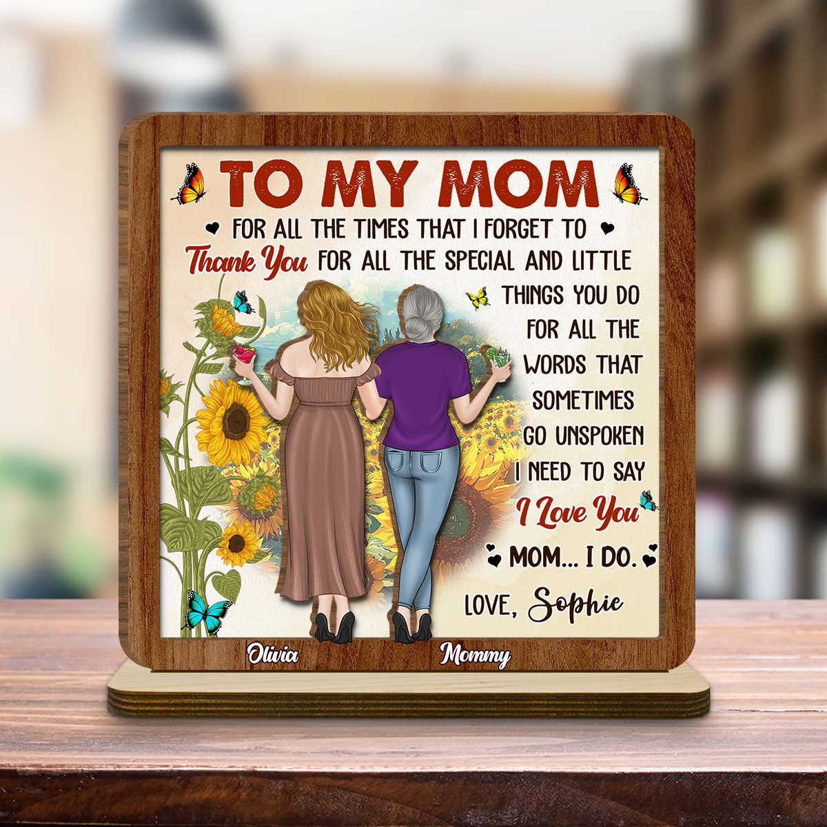 Custom Mother's Day Decor, Gift for Mom & Grandma • Forever Linked By Love - Personalized 2-Layer Wood Plaque With Flat Base