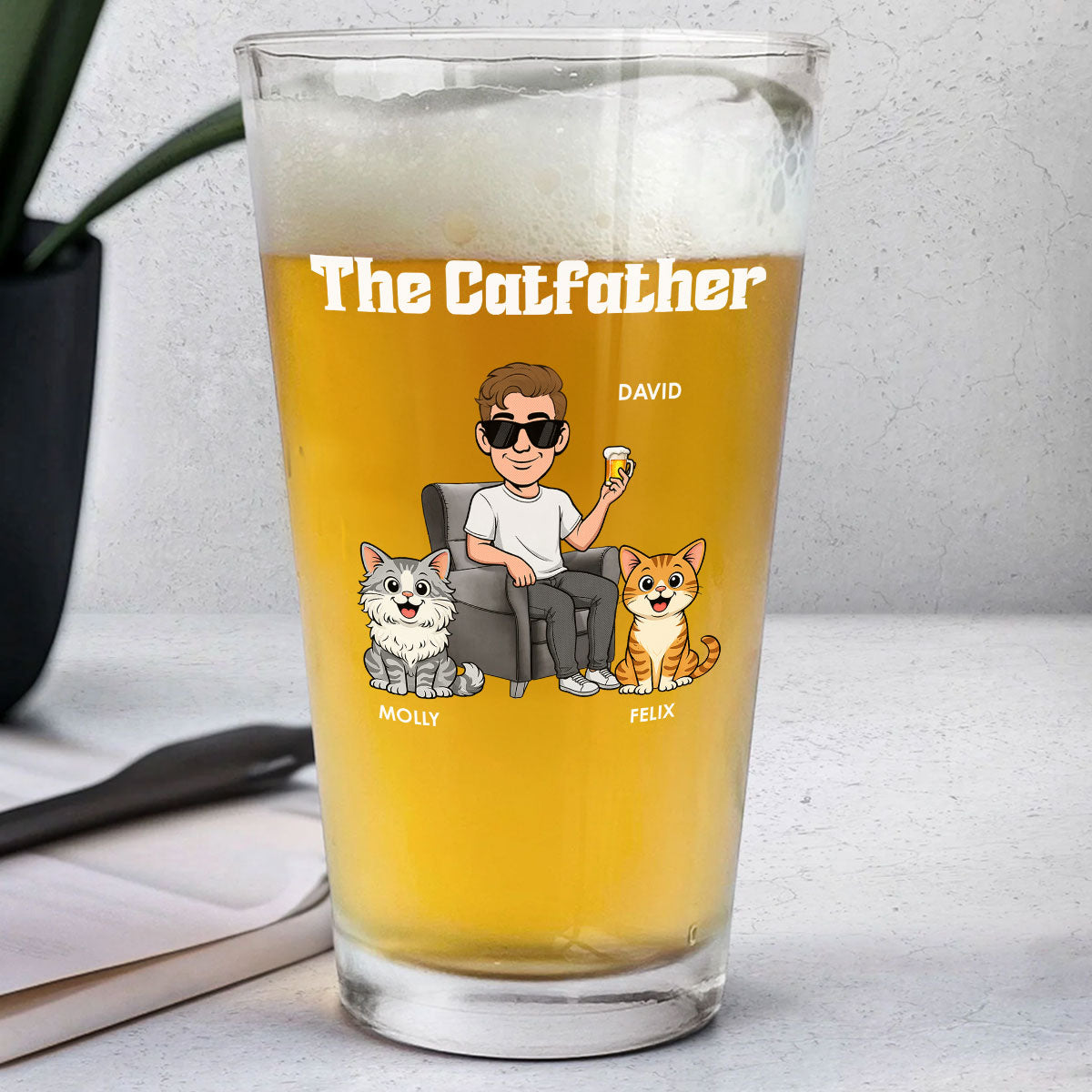 The Retro Catfather - Personalized Beer Glass