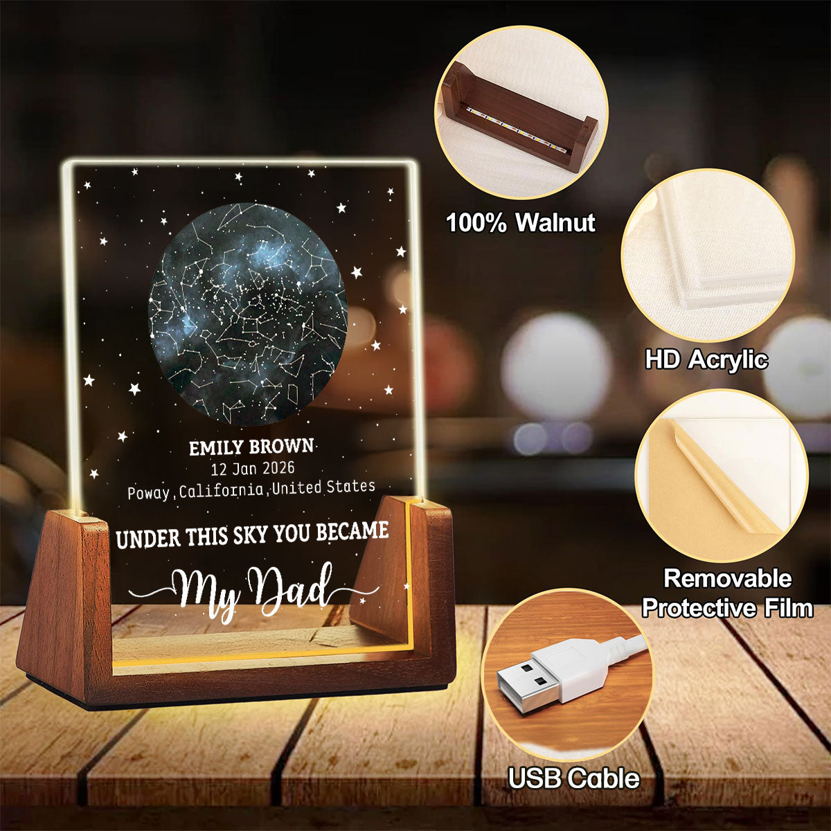 Custom First Father's Day Gift for New Dads • This Is What The Sky Looked Like - Personalized Night Light
