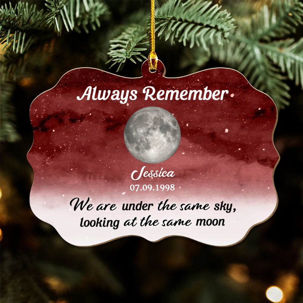 Custom Family Ornament, Christmas Gift for Family Members •  Looking At The Same Moon - Personalized Wood Ornament