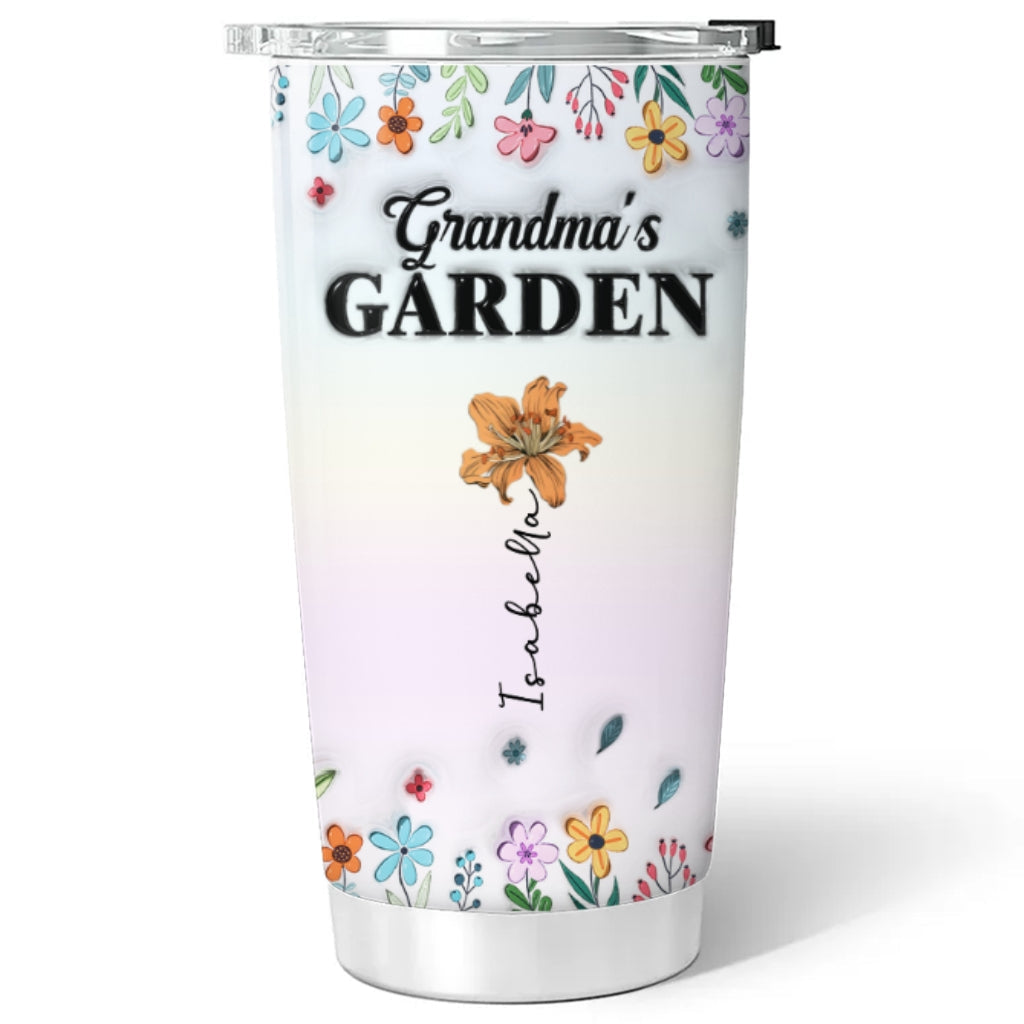 Custom Mother's Day Birthday Gifts For Grandma • Kids Flower Garden - Personalized 3D Inflated Effect Tumbler