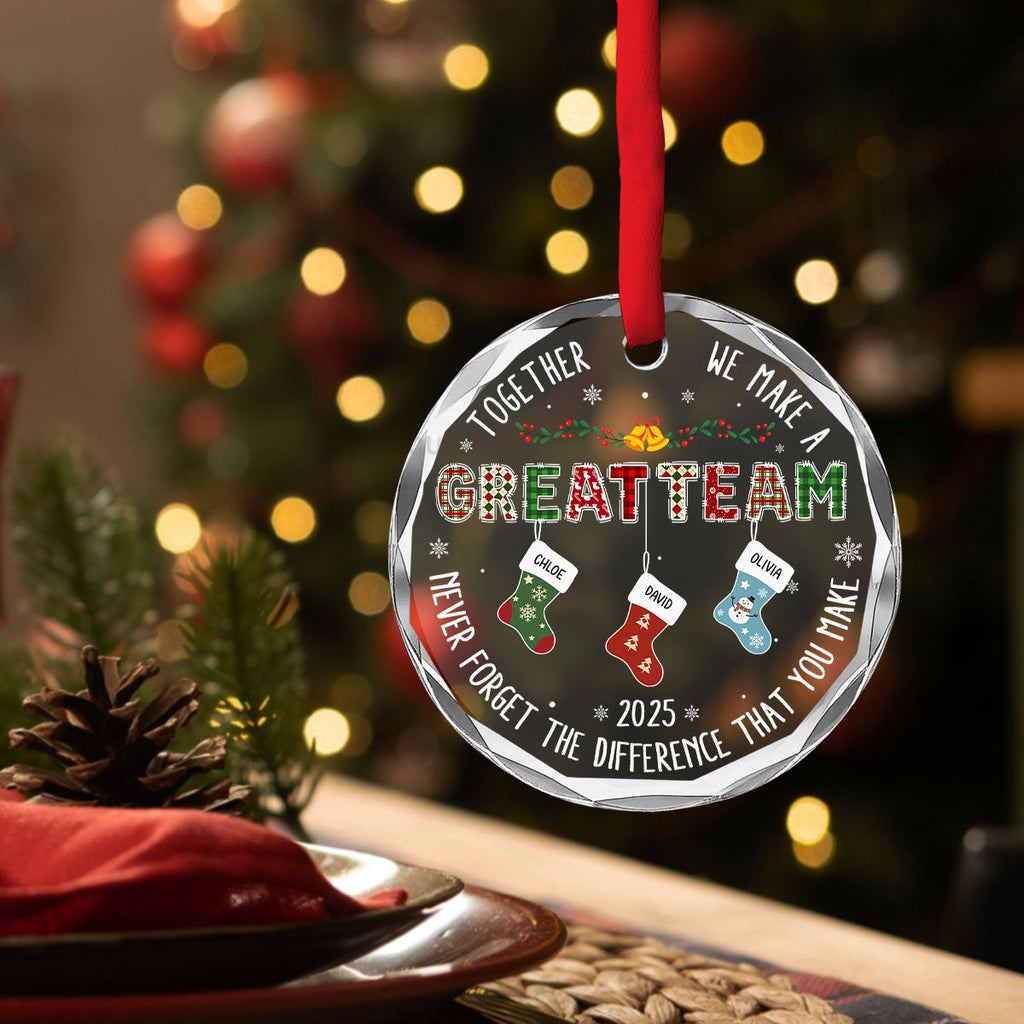Custom Coworker Christmas Ornament, Team Appreciation Gift •  Teamwork Makes The Dream Work - Personalized Glass Ornament