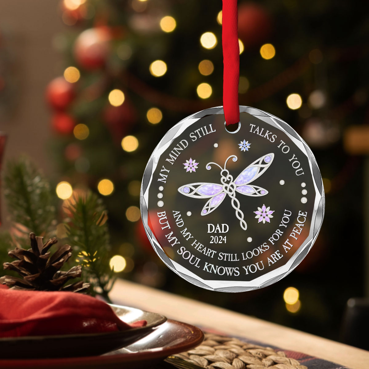 Custom Keepsake Christmas Ornament •  I Miss You But My Soul Knows You Are At Peace - Personalized Glass Ornament