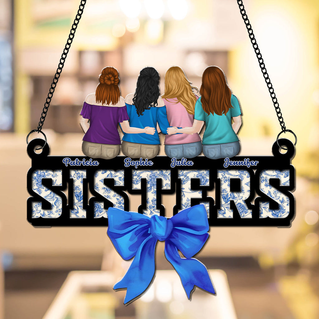 Custom Best Friend Hanging Decor, Friendship Birthday Gifts • Bestie Blue Toile - Personalized Suncatcher