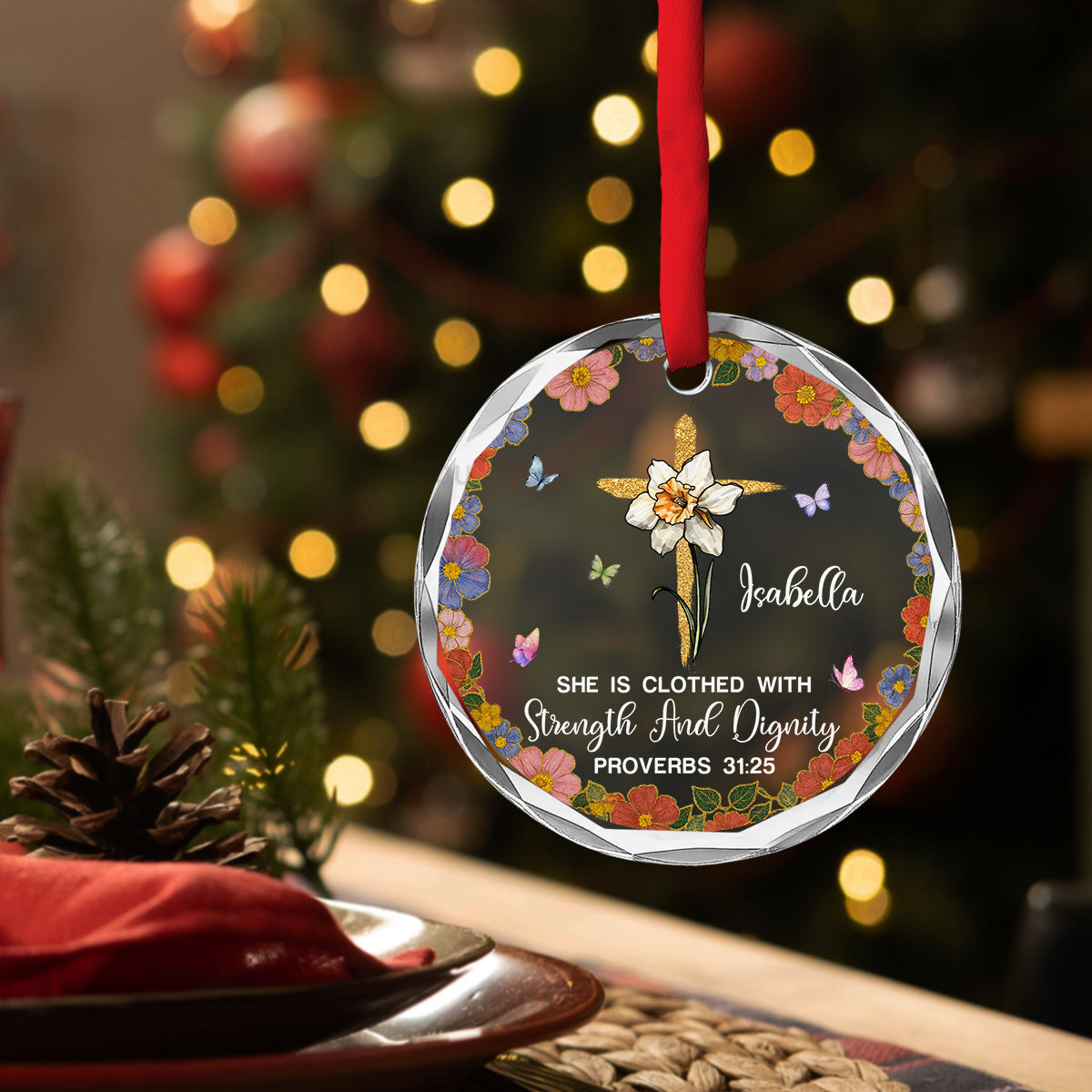Custom Sister Christmas Ornament •  She Walks In Quiet Dignity - Personalized Glass Ornament