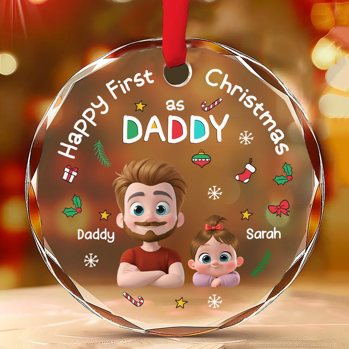 Custom First Christmas Ornament Married, Gift for Newlyweds •  First Christmas With Baby - Personalized Glass Ornament