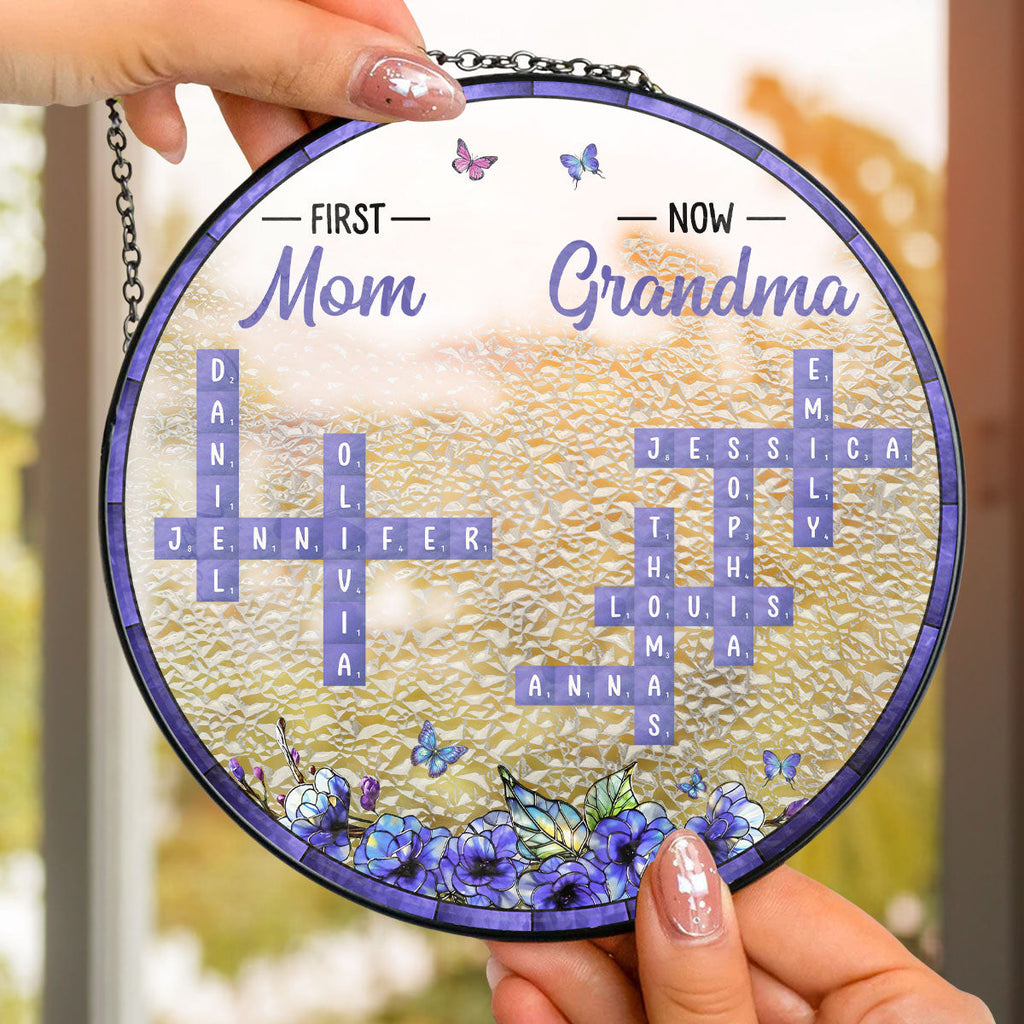 Custom Name Hanging Decor for Mom Daughter, Mother's Day Gifts • The Secret Garden Crossword - Personalized Window Hanging Suncatcher